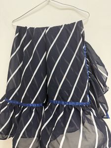 ruffle Stylish Navy Striped Tiered Saree