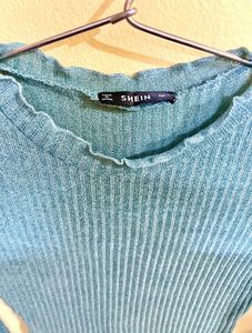 Shien Blue Ribbed Knit Mini Dress