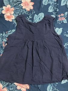Navy Blue Embroidered Sleeveless Top