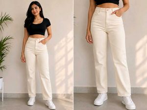 Women Cream Colored Casual Pants