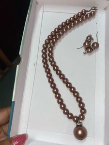 Pearl Necklace &amp; Hoop Earring Set
