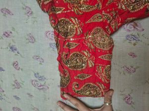 Red Bridal Designer Blouse with Golden Embroidery