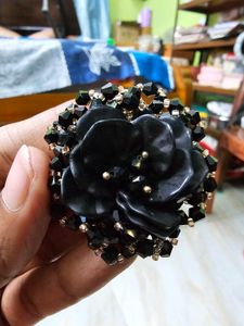 Black Floral Beaded Earrings