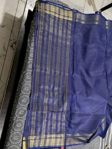Elegant Blue Saree with Gold Border