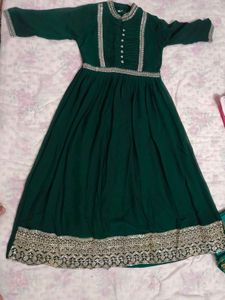 Elegant Green Embroidered Ethnic Gown