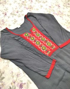 Stylish Grey Kurta with Red Border
