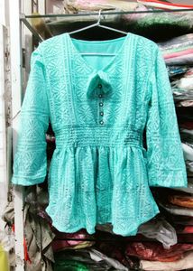 Chic Sea Green Lace Peplum Top