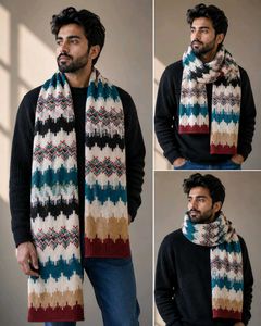 Men's Geometric Pattern Knit Scarf
