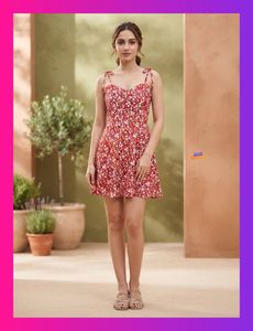 Charming Red Floral Mini Dress