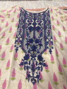 Beautiful Cream n blue kurta set