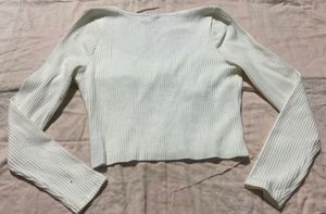 Cream Ribbed Long Sleeve Corset Top
