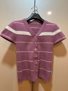 Lilac & white stripe front open cardigan