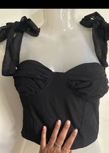 Black Tie-Strap Corset Top