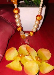 Pearl &amp; Orange Bead Necklace Set