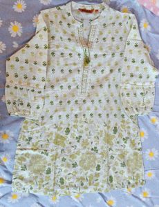 Women's White Floral Print Kurta