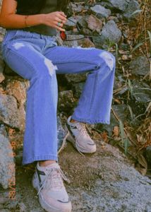 Trendy Ripped Wide Leg Jeans