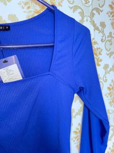 Blue Long Sleeve Crop Top