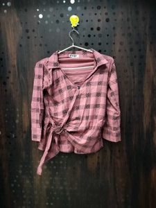 Pink Plaid Tie-Front Shirt