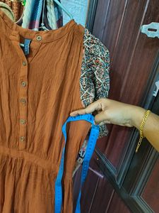 Rust Ajrakh Puff Sleeve Gown