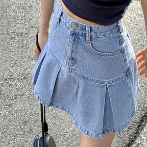 Savana Street9 Light Wash Denim Pleated Mini Skirt