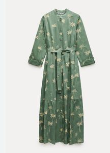 Green Palm Tree Print Midi Dress