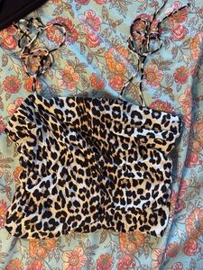 Leopard Print Tie Strap Crop Top