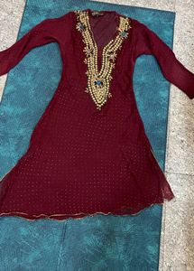 Maroon Embellished Kurta