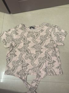 Paisley Print Tie-Front Crop Top