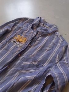 Striped Button-Up Shirt with "Chill Out" Patch