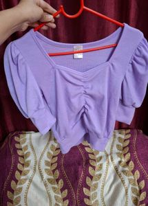 Stylish Purple Ruched Puff Sleeve Top