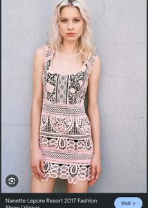 639. Pink Crochet Lace Mini Dress