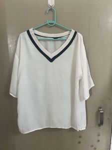 White V-Neck Casual Top