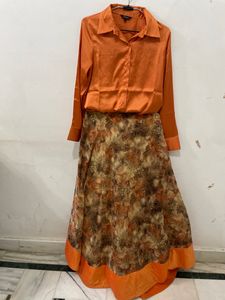 Boutique Satin Shirt With High Skirt
