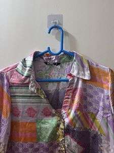 Bohemian Patchwork Print Satin Shirt