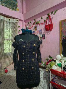 Elegant Tweed Dress with Gold Buttons