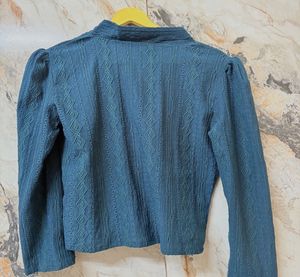 Teal Textured Button-Up Top