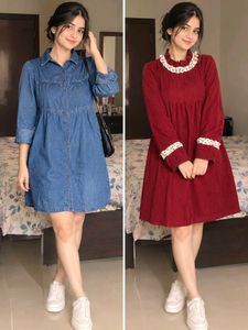 Chic Denim Dress & Red Flowy Dres