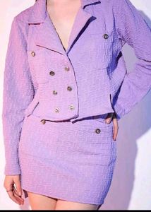 Lavender Textured Crop Jacket &amp; Skirt Set