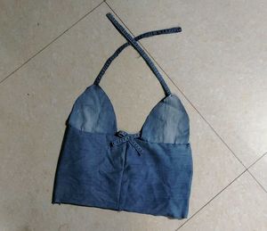 y2k Denim Halter Neck Crop Top