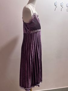 Aubergine Velvet Pleated Dress