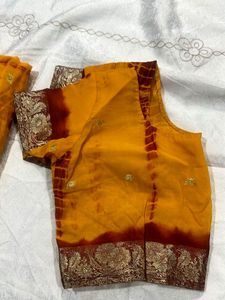 Vibrant Yellow &amp; Maroon Saree