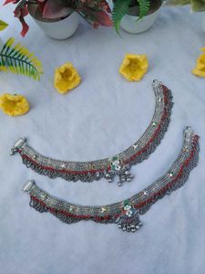 Intricate Anklets with Red Beads