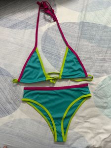 Teal Bikini Set with Pink & Lime Trim