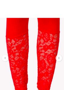 Vibrant Red Lace Trim Leggings