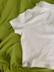 White Cropped Polo T-Shirt