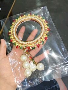 Exquisite Beaded Bangle with Pearl Dangles