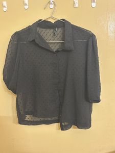Sheer Textured Button-Up Blouse