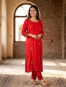 Vibrant Red Embroidered Kurta Set