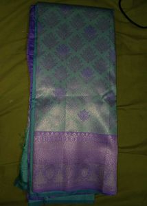 Elegant Teal & Purple litchi silk Saree