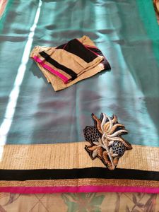Embroidered Teal and Pink Saree